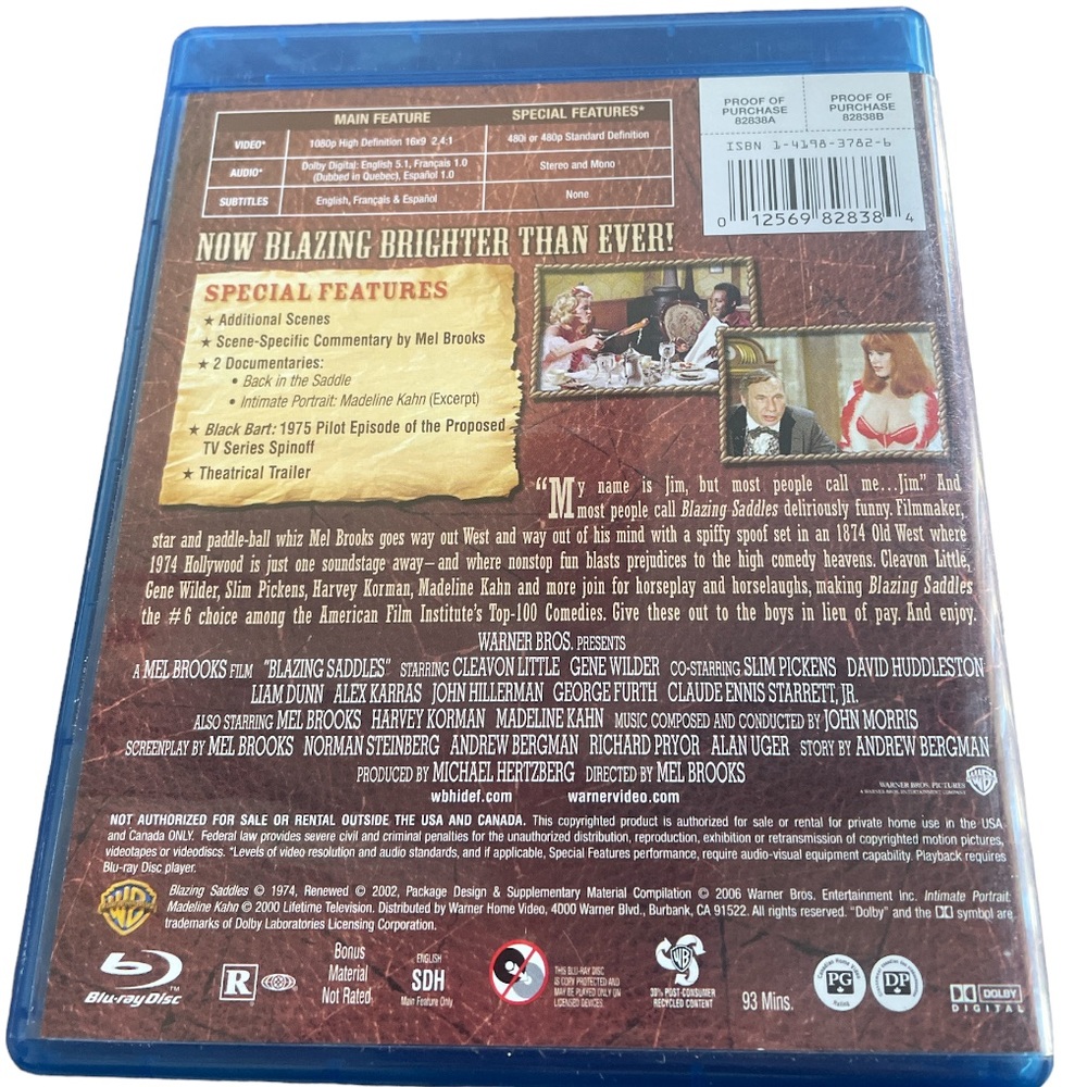 Blu-ray Mel Brooks Blazing Saddles DVD - Picture 3 of 3